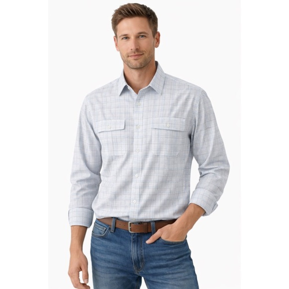 Calvin Klein Mens Blue White Grid Cotton Long Sleeve Button Down Shirt Large NWT